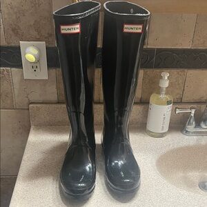 Hunter Glossy Black Tall Boots